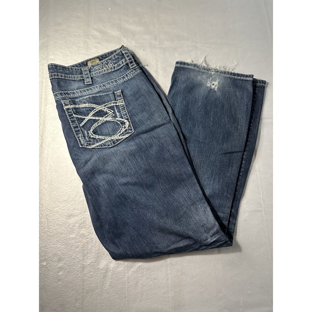 Silver Jeans Co Lola Straight Jeans Womens 18 L30 Distressed Blue Denim Y2K
